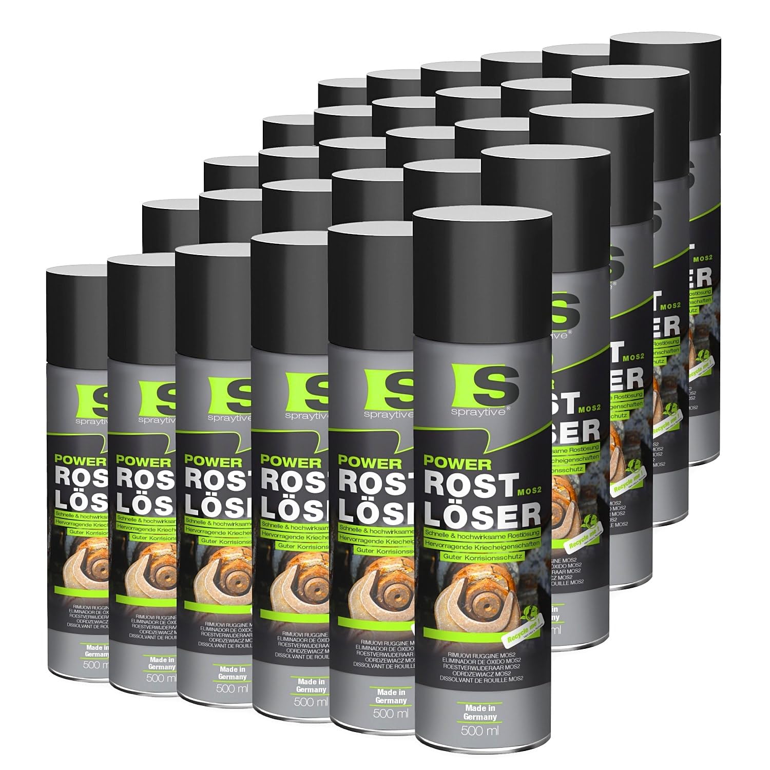 Spraytive 30 x 500ml Power Rostlöser MoS₂ Spray – Hochwirksamer Rostentferner mit Festschmierstoff – Kriechfähig, reibungsarm, korrosionsschützend – Für KFZ, Werkstatt & Industrie – Made in Germany