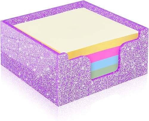 Soporte para notas adhesivas acrílicas, soporte para bloc de notas autoadhesivas, dispensador de notas adhesivas con purpurina de 3.94 x 3.94