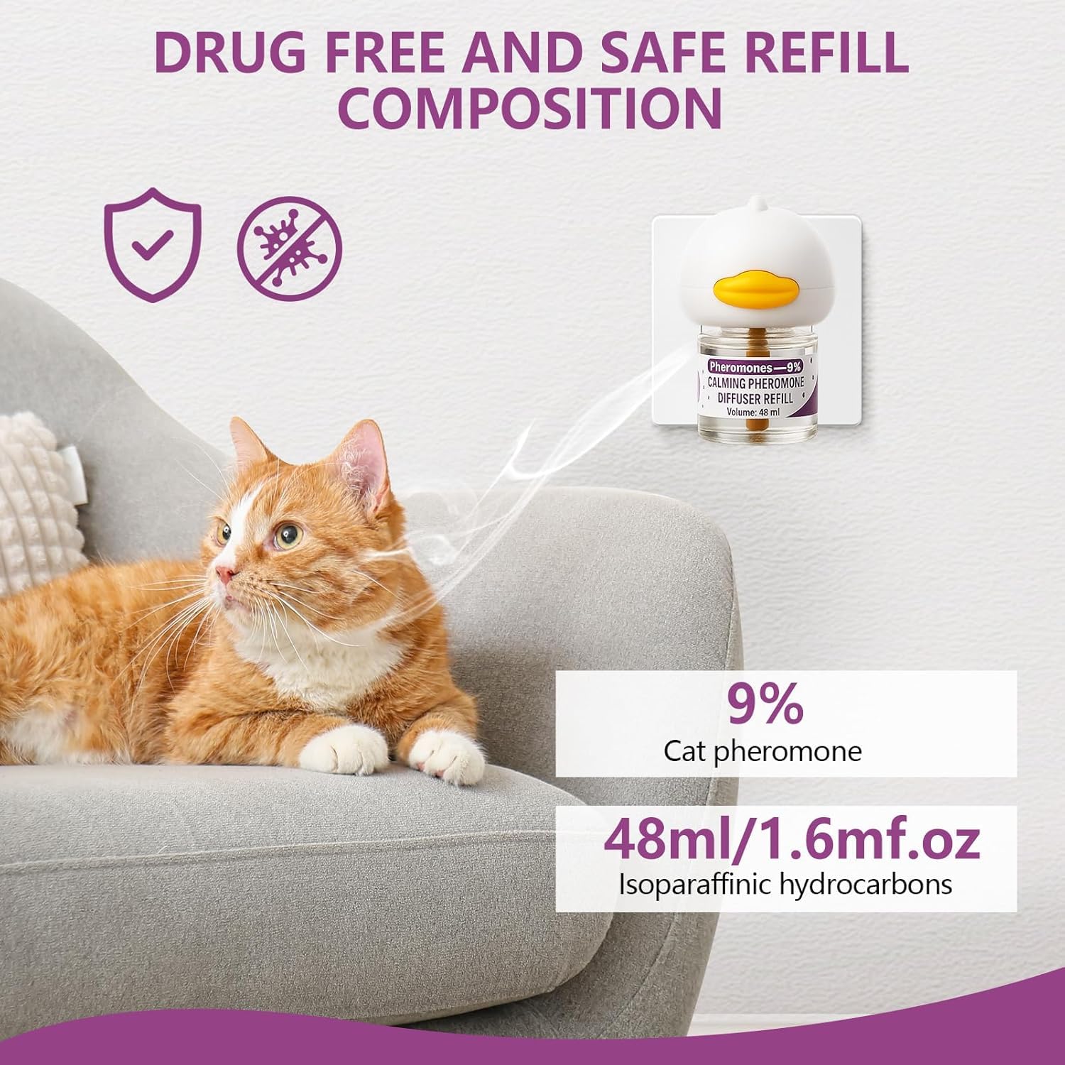 Cat Pheromones Calming Diffuser, Cat Calming Diffuser with 2 Diffusers + 4 Refills, Cat Calming Diffuser Plug in - Relieve Anxiety, 120 Days Starter Kit Long-Lasting Stress Relief for Cats (Purple) - image 6