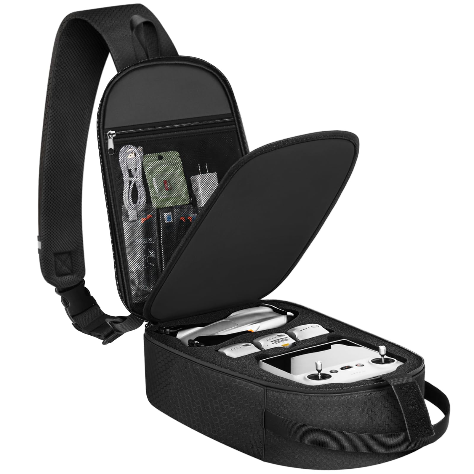 PEKREWS Air 3S Tasche, Tragbare Koffer für DJI Air 3 /3S und RC 2/ RC-N3/N2 Fernsteuerung, Kompakte Reisetasche für Drohne Ladehub und 3 Akkus, Wasserabweisender Tragetasche für Fly More Combo Zubehör | Wasserdichter Drohnen-Rucksack, für DJI Air 3 Fly Mo