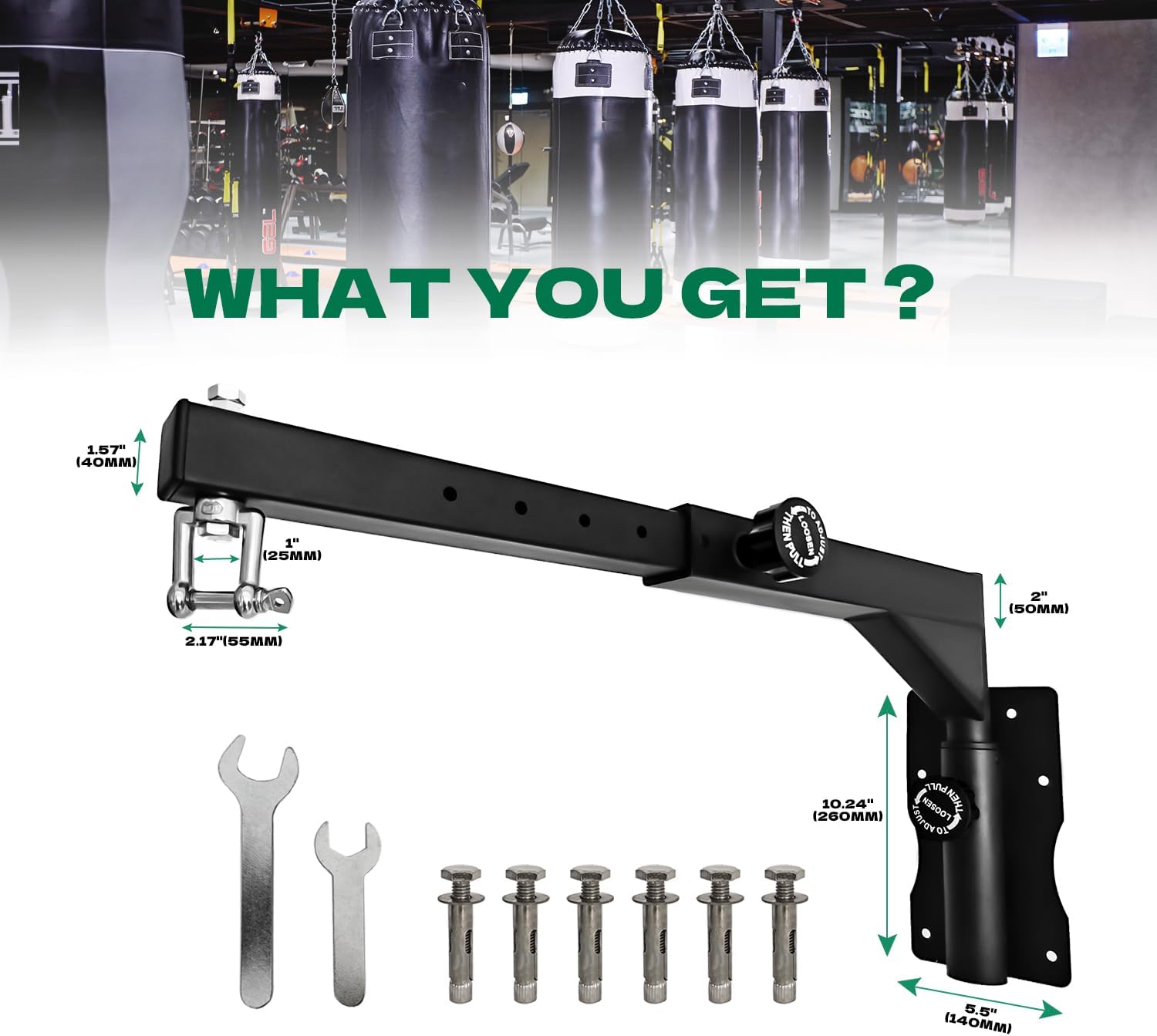Heavy Duty Punching Bag Hanger, Wall Mounted Punching Bag Hanger, Adjustable Length and Height Heavy-Duty Punching Bag Bracket, Suitable for Home Gym