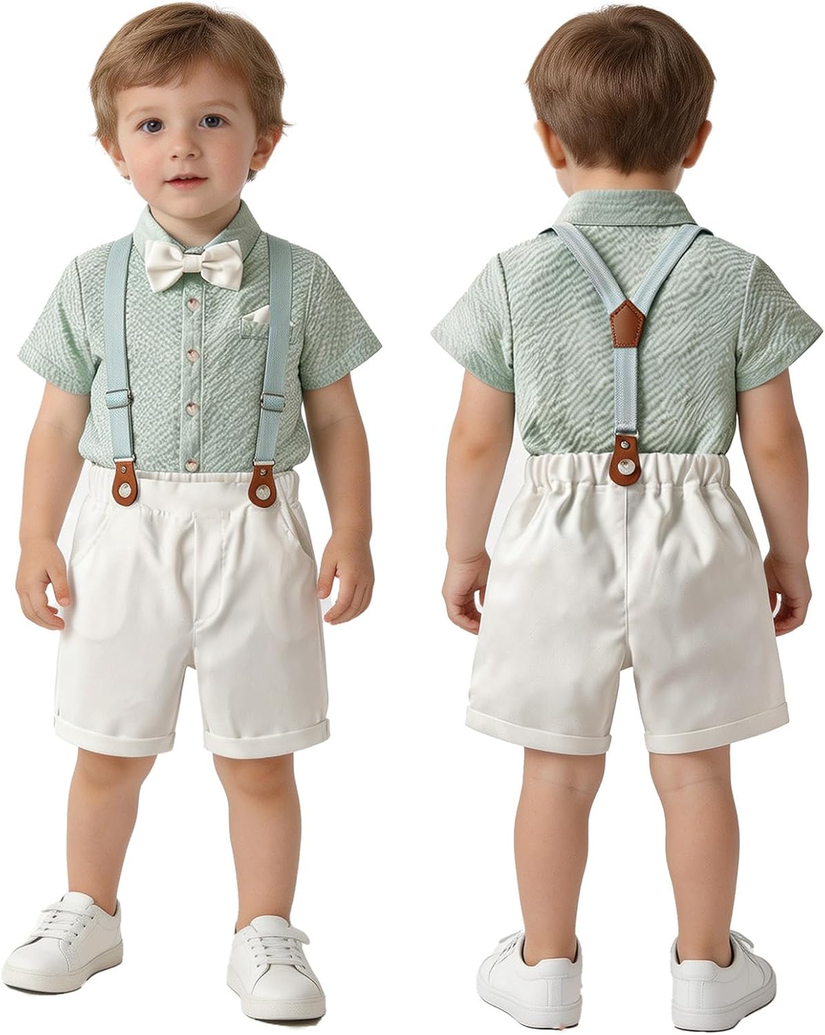 Linjinx Toddler Gentleman Suit Shirt with Shorts Set Wedding Ring Bearer Outfit Lapel Collar Waffle Textured