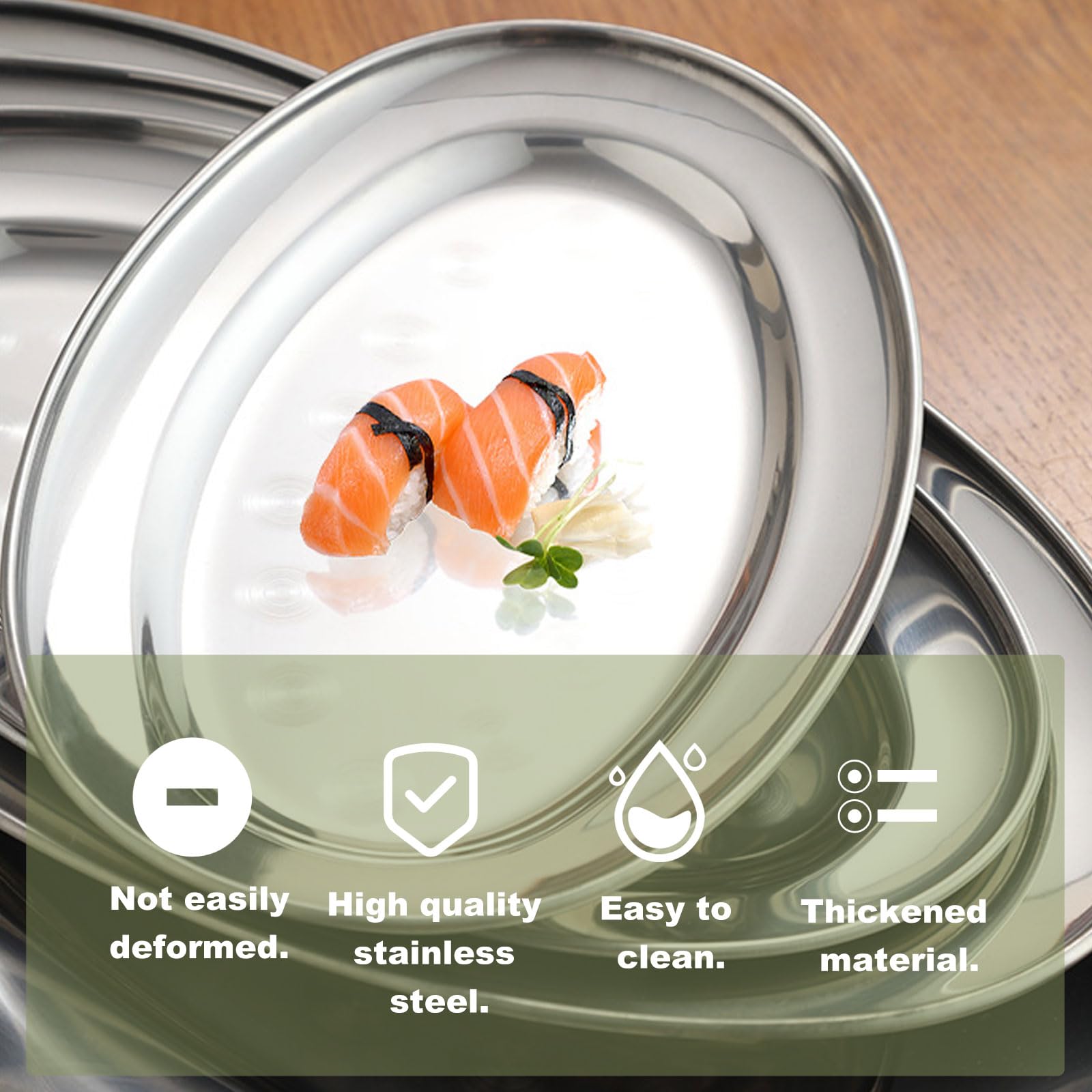 Nizirioo Set di 3 vassoi di servizio, vassoi ovali in acciaio inossidabile, vassoi di servizio ovale piatto in acciaio inox ciotola decorativa per presentare frutta, verdura, caramelle (argento)