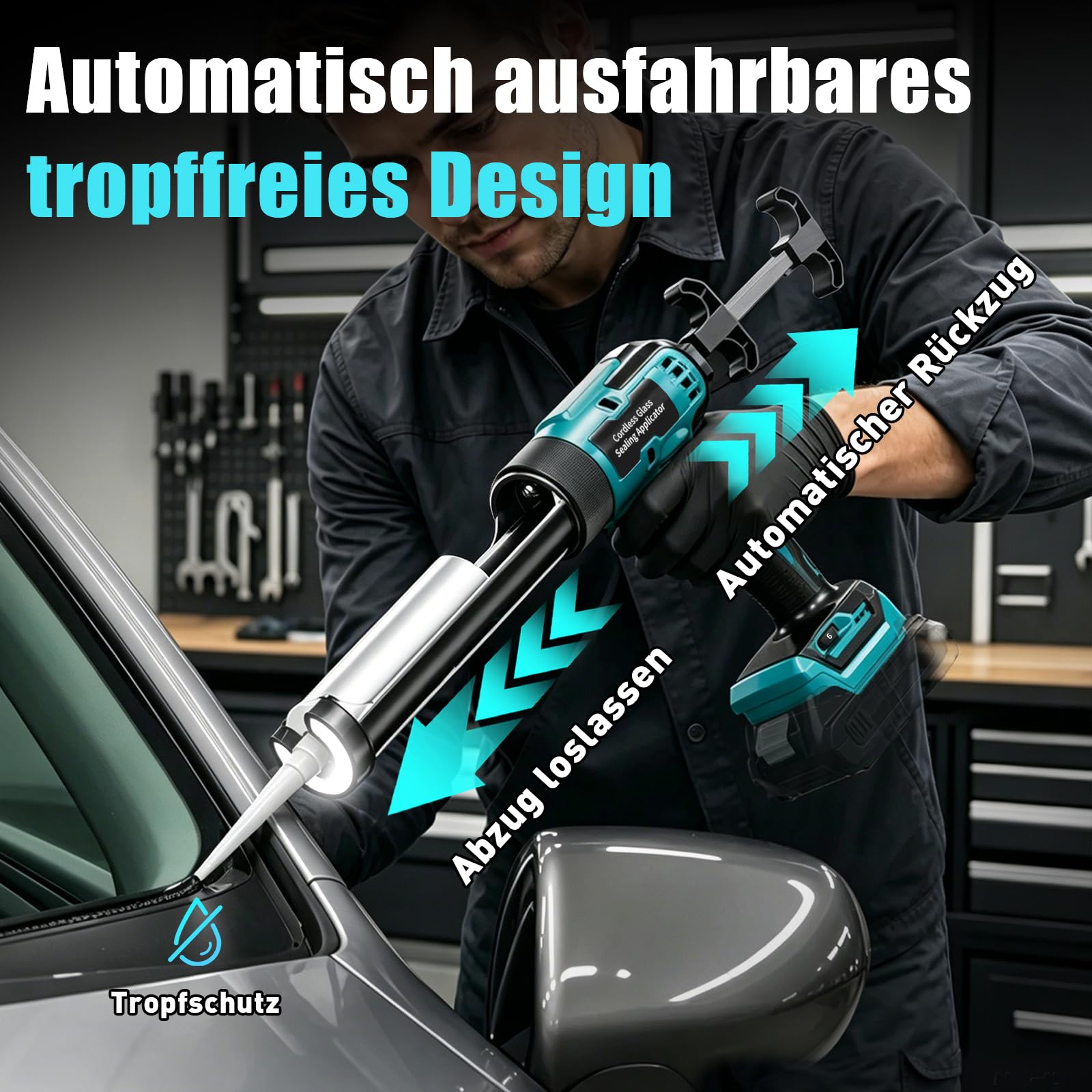Akku Kartuschenpresse für Makita 18V Akkus- 300ml, Elektrische Kartuschenpresse mit LED-Licht und 6 Geschwindigkeiten, Ideal zum Abdichten, Verfugen und Spachteln. Ohne Akku