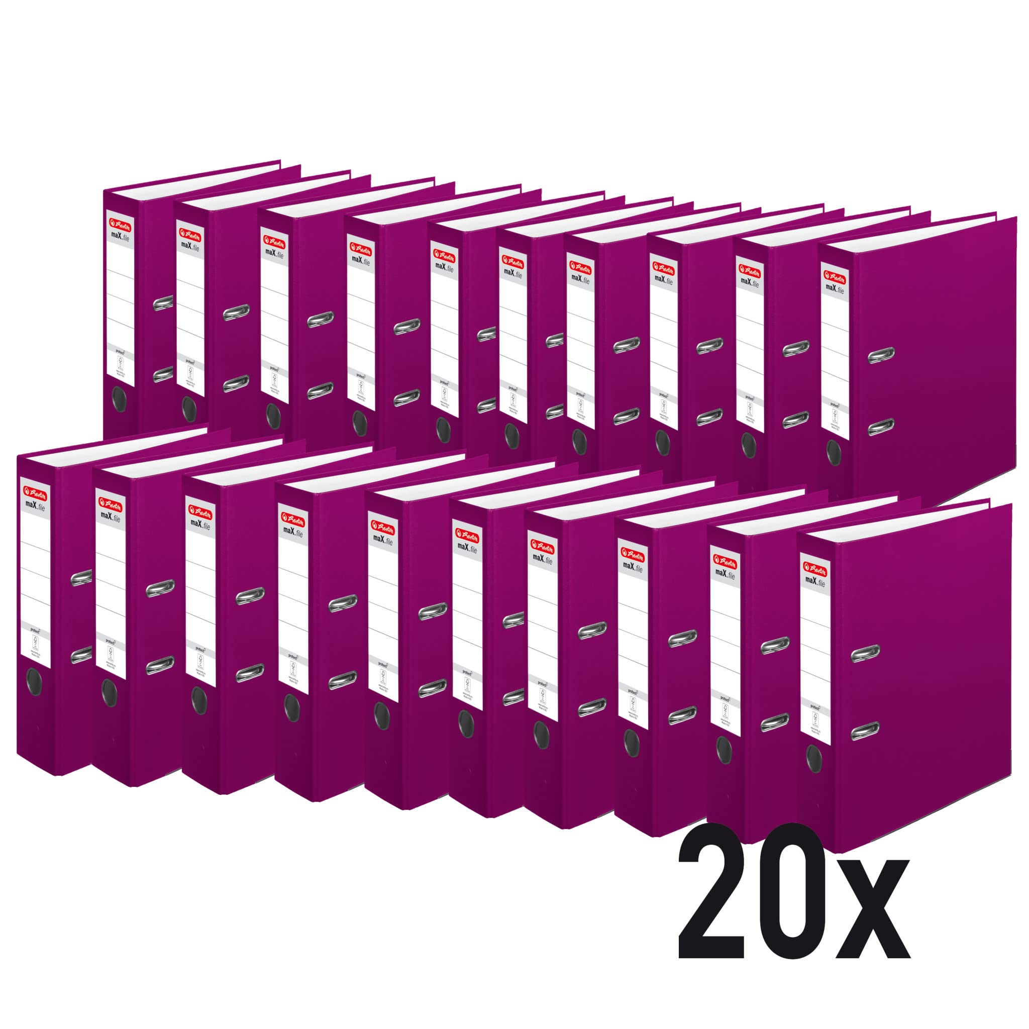 Herlitz 50011858 maX.file protect segregator (A4, 8 cm, z etykietą na tylnej stronie) jeżynowy, 20 sztuk