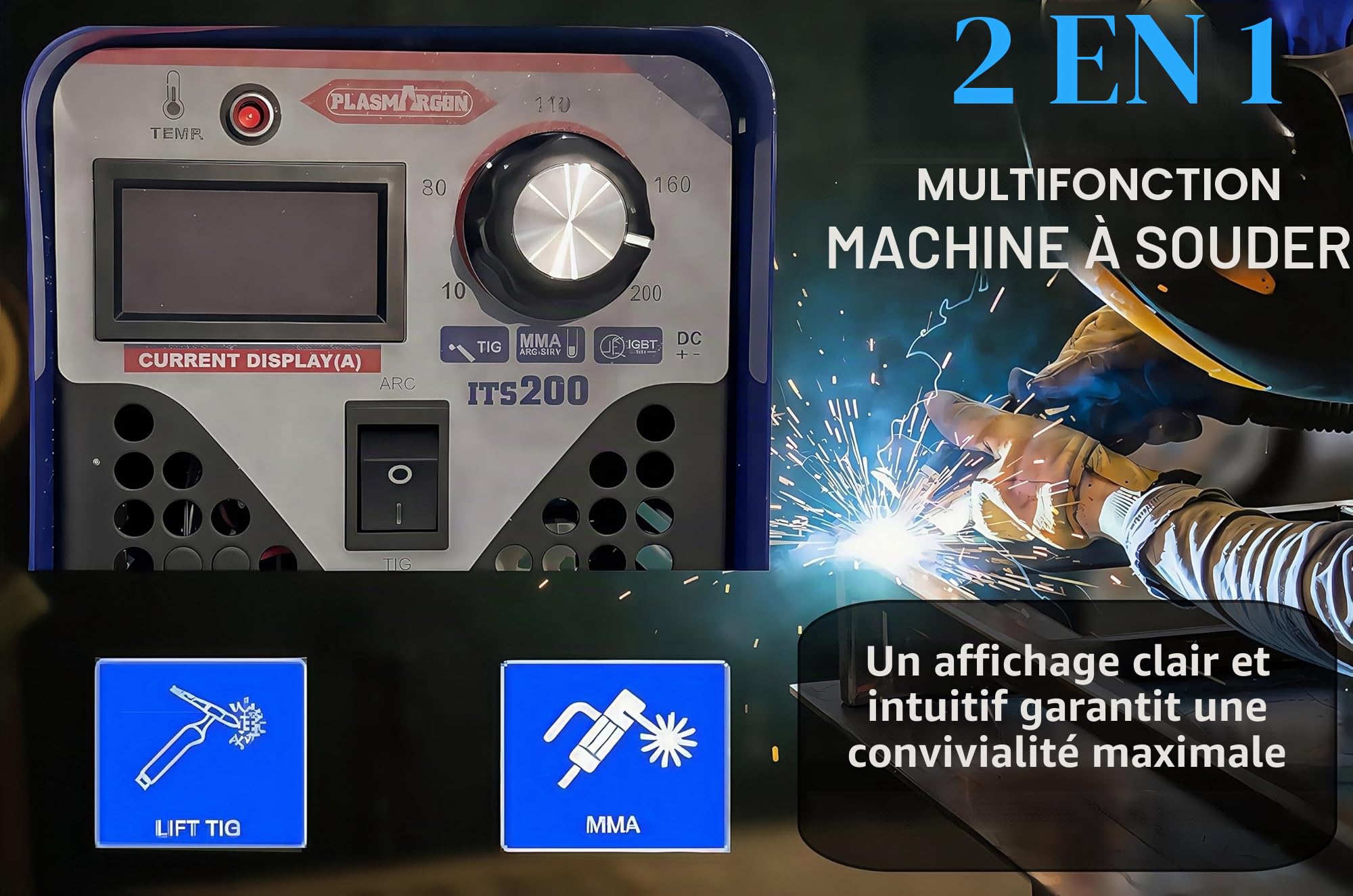 ITS-200 WIG Poste à souder 200 A et MMA 2 en 1 combiné WIG Poste à souder DC TIG Machine à souder pour soudage de l'acier, acier inoxydable