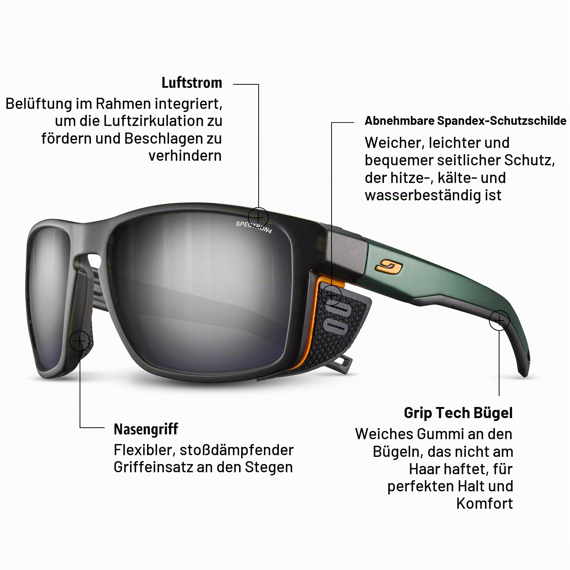 Julbo Shield Glacier Sonnenbrille Herren & Damen / Photochrome Gläser für Bergsteiger, Wandern, Skifahren & Schneereisen, 100% UV