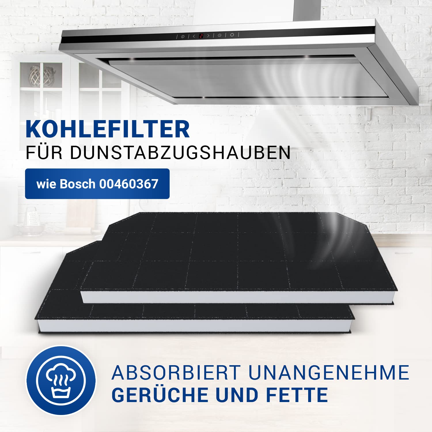 VIOKS 2x Kohlefilter Dunstabzugshaube 487x230 mm Ersatz für Bosch 00460367 | Filter Aktivkohlefilter, für Dunstabzug Abzugshaube