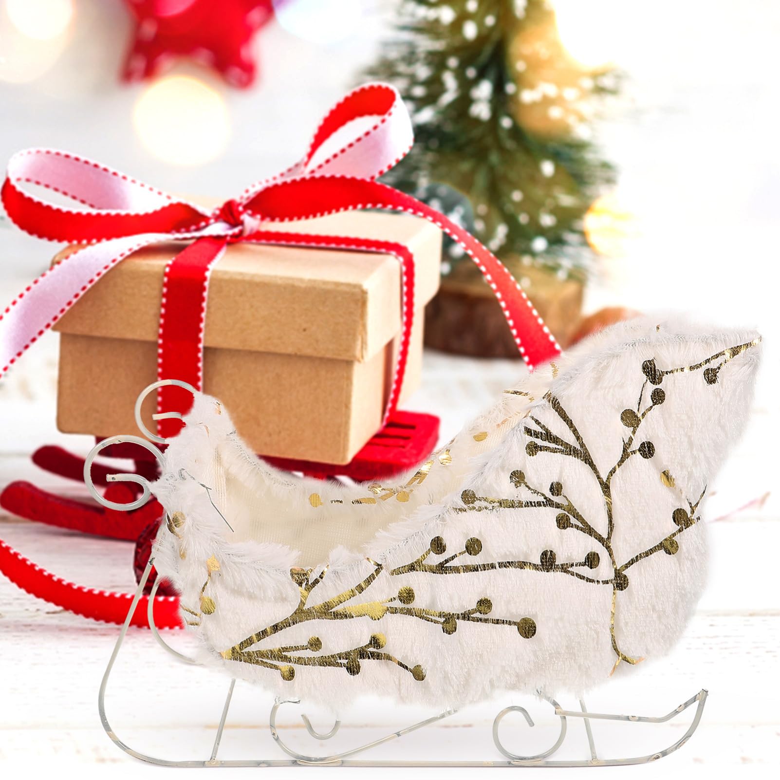 Trineo Decorativo Navideño Pequeño De Hierro Diseño Texturizado, Adorno Ligero para Decoración De Hogar Fiestas Navideñas, Accesorio Compacto para Escritorio y Ambiente Festivo