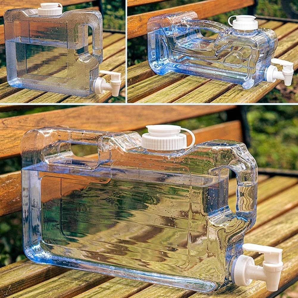 Dispensador de agua de plástico de 37 5 litros con grifo para refrigerador, diseño reutilizable y ahorra espacio, fácil de llenar tazas o botellas (5.7 L)