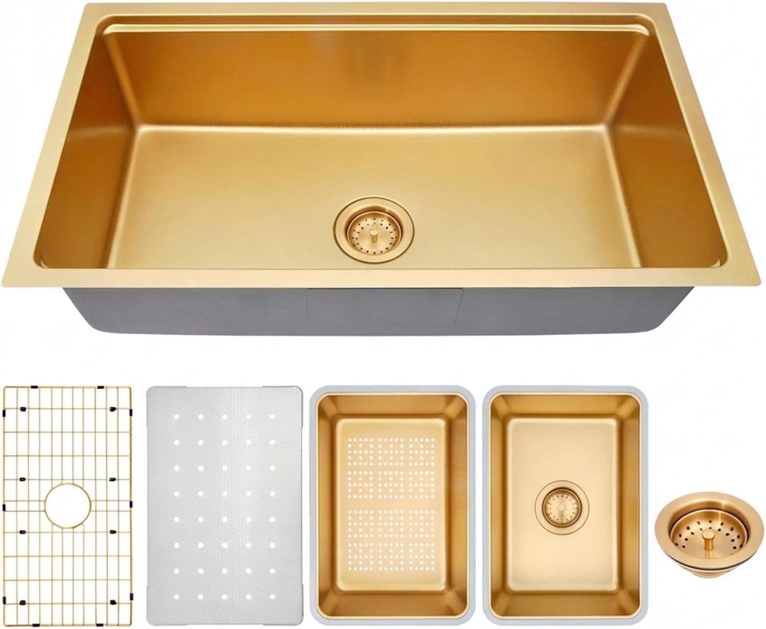 30 inch Gold Undermount Kitchen Sink,Single Bowl Modern Kitchen Sink,Stainless Steel Workstation Sinks (Gold, 30 X 18 inch)
