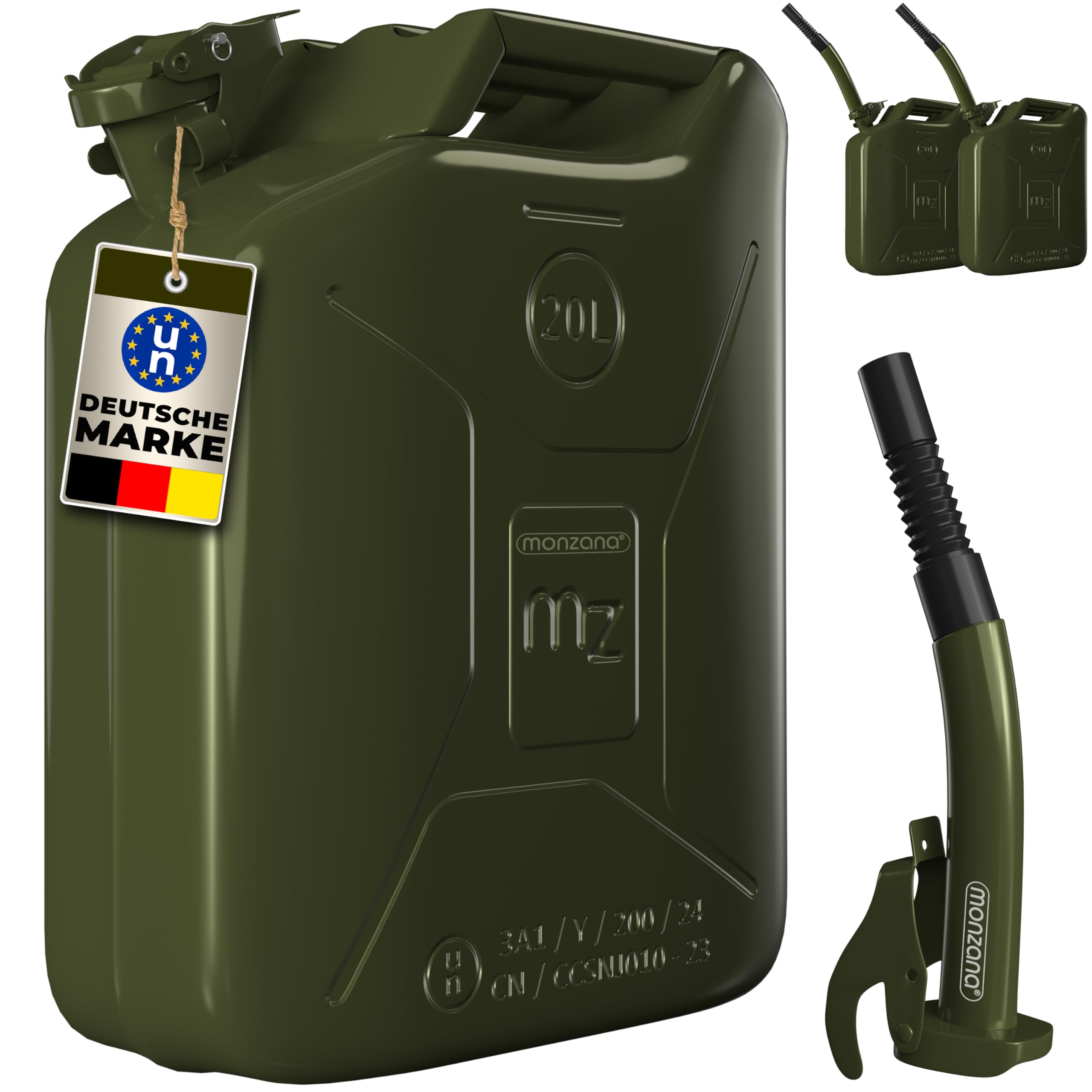 Monzana 3X Tanica Benzina 20L Con Beccuccio Certificazione-Un Metallo Contenitore Carburante-image
