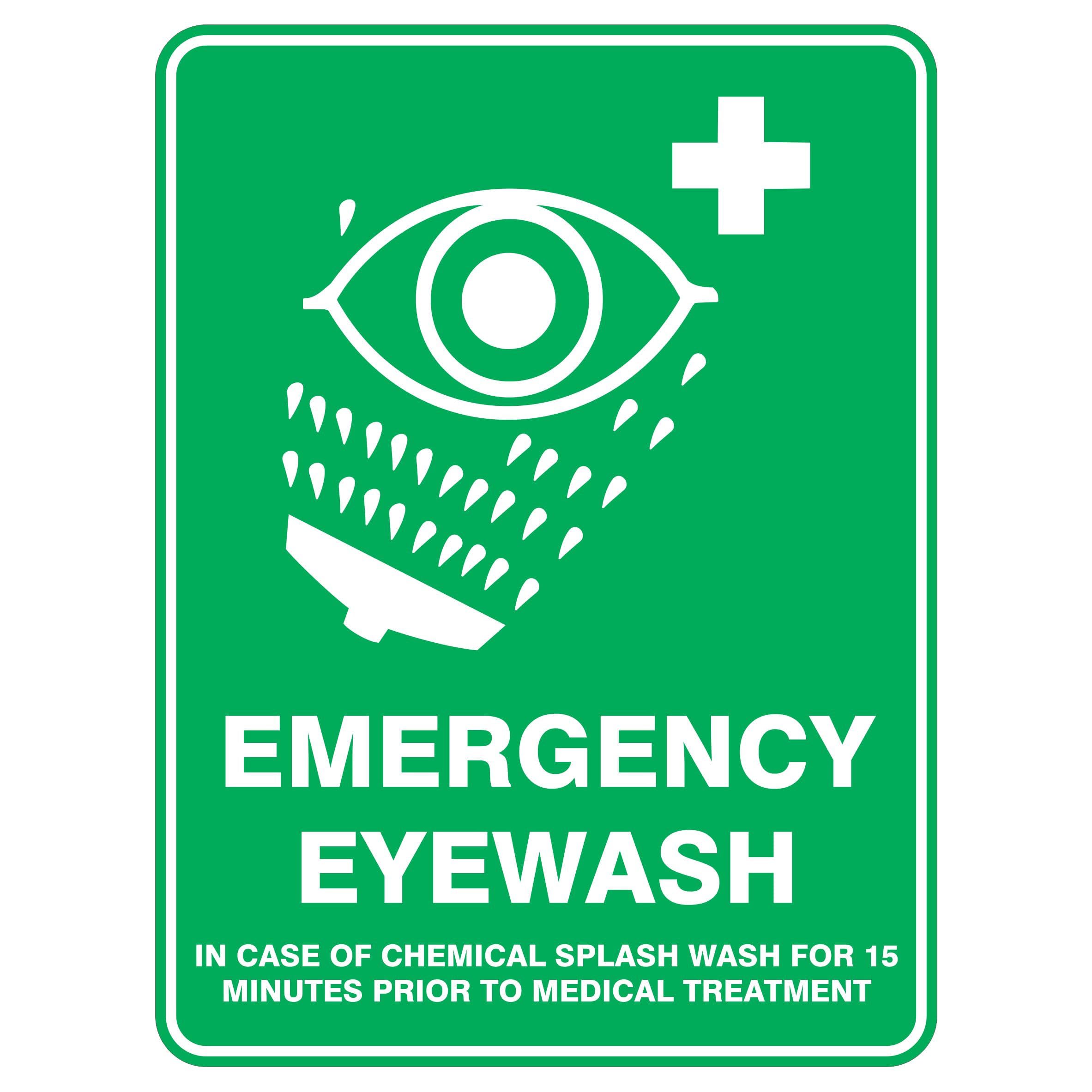 Emergency Eye Wash, 12x8 Metal Tin Sign, Emergency eye wash facility.
