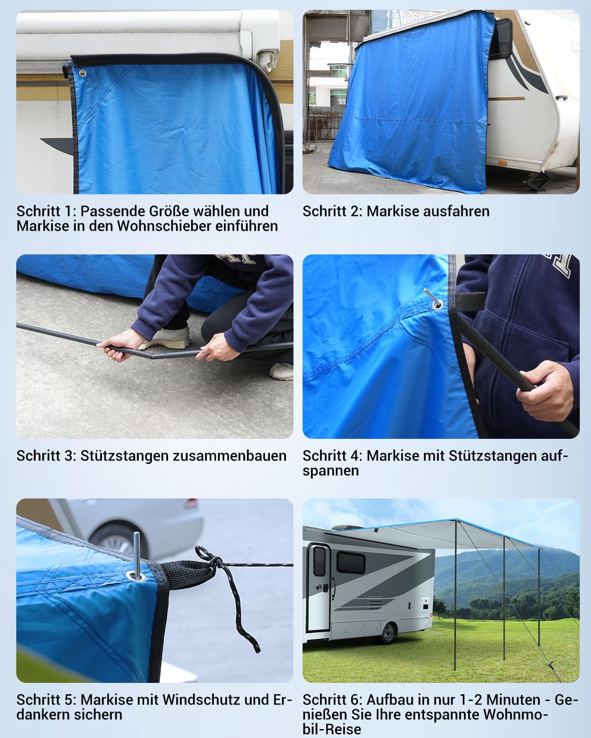 SUPAREE Tendalino Camper Parasole Van Tenda da Sole per Roulotte 3 Binari Tubazioni Protezione UV Impermeabile 3.5 x 2.4m