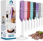 Powerful Milk Frother Handheld Foam Maker, Mini Whisk Drink Mixer for Coffee, Cappuccino, Latte, Matcha, Hot Chocolate, with Stand, Red