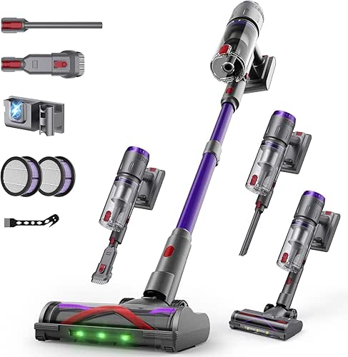 Aspirateur Balai sans Fil 600W/58000Pa/75min, Aspirateur sans Fil Puissant avec