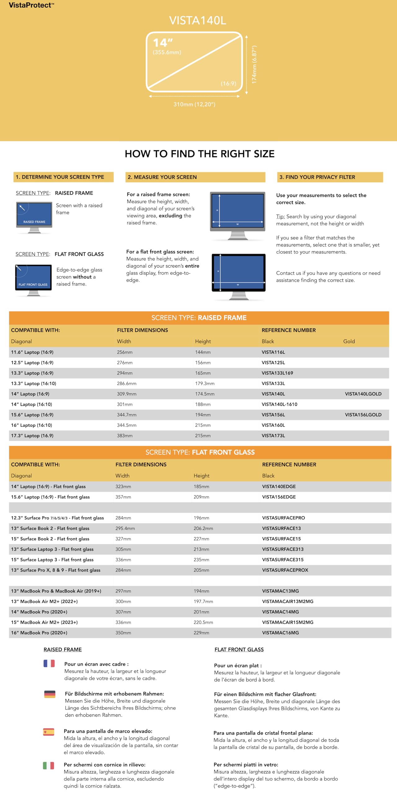 VistaProtect – Filtro Privacy Premium & Filtro Anti Luce Blu. Pellicola di Protezione per Laptop e Computer Portatile (14” pollici)