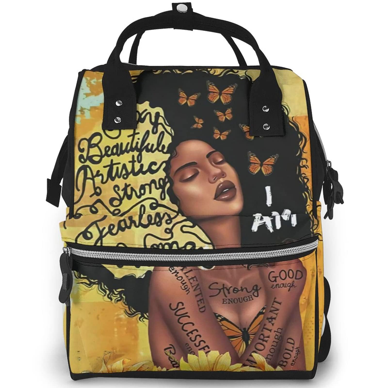 Racigomr Laptop Backpack for Women, Nurse Bookbag, Gifts for Black Women, Art Backpack, Backpack Diaper Bag for Women, African American Backpack, Yellow, Racigomr-12