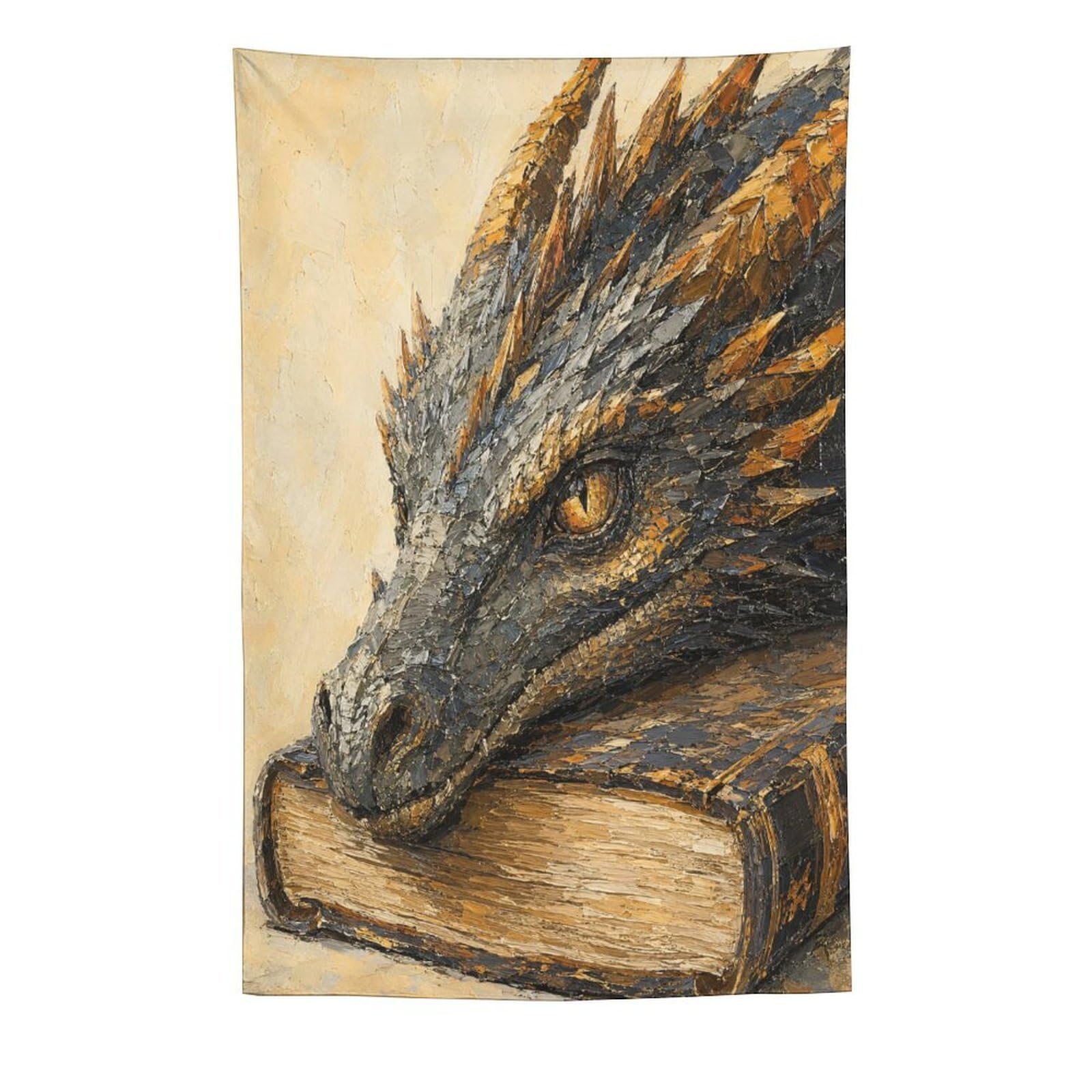 H3B8U2Y5 Dragon Resting on Book Wall Tapestry, Surrealist, Sofa Area