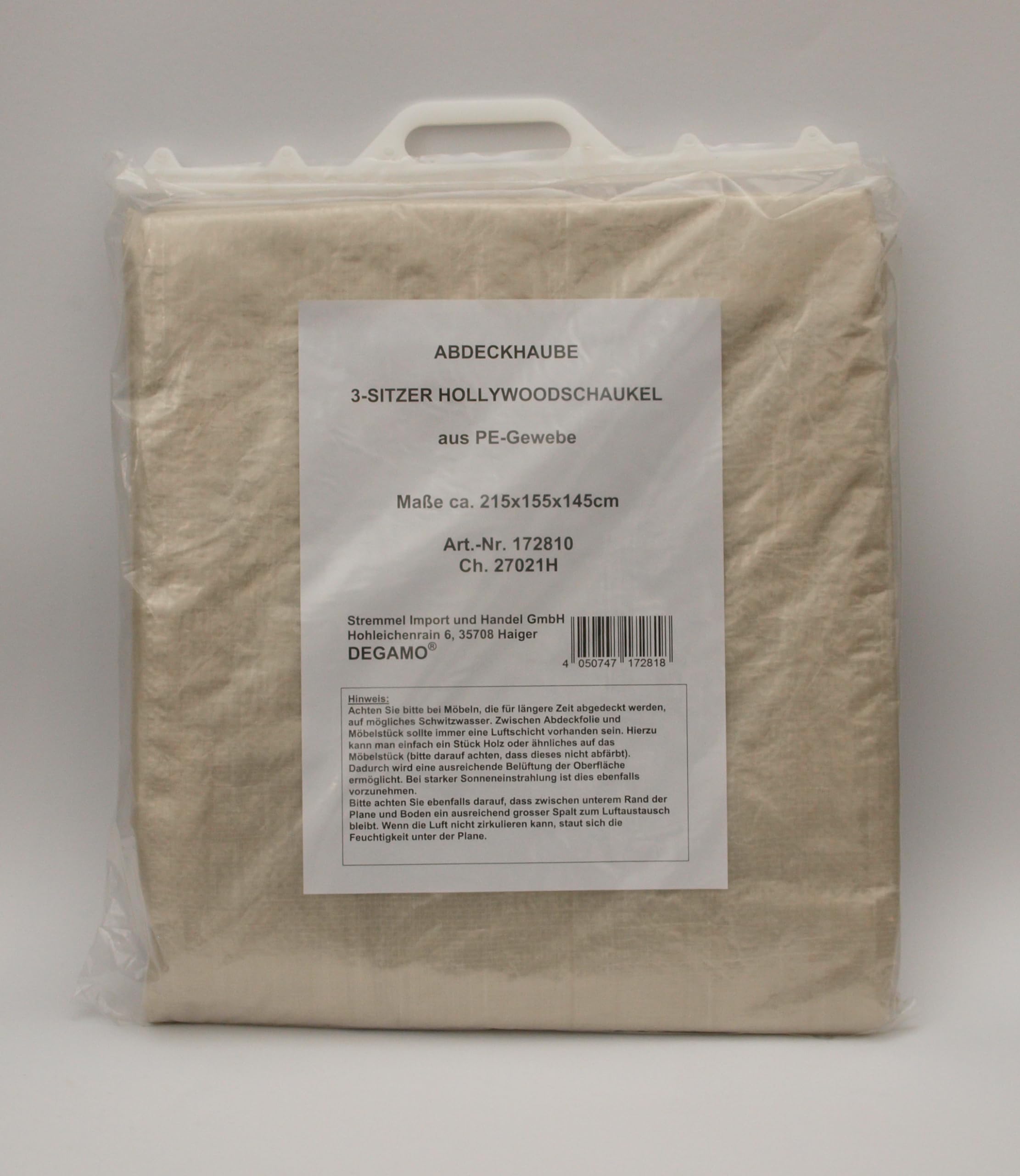 DEGAMO Abdeckhaube für Hollywoodschaukel 215x155x145cm, PE transparent