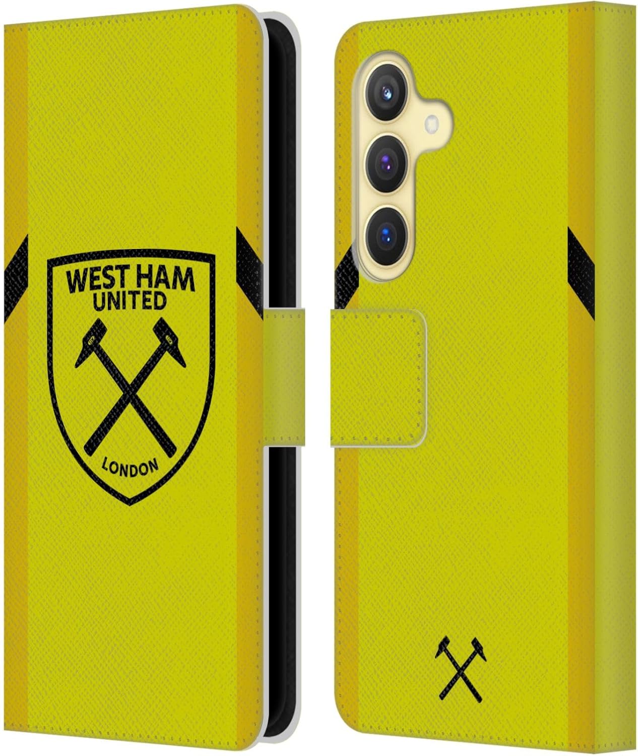 Head Case Designs Officially Licensed West Ham United FC Away Goalkeeper 2023/24 Crest Kit Leather Wallet Case Compatible with Samsung Galaxy S24 5G