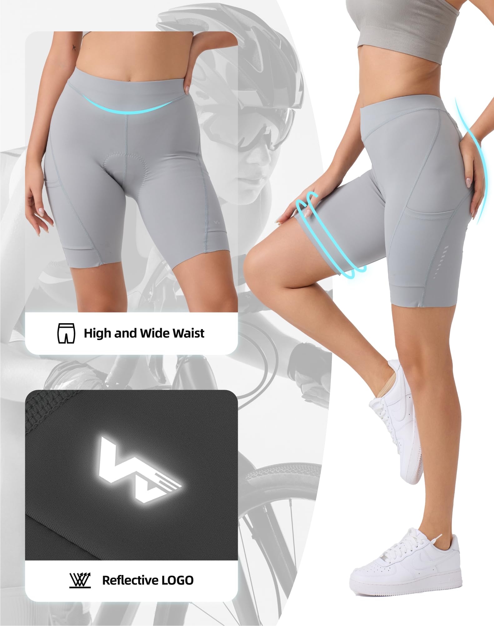 Pantaloni da ciclismo da donna imbottiti 6D con tasca, ad asciugatura rapida, da donna, elasticizzati, traspiranti, con imbottitura ampia e densa, senza dolore