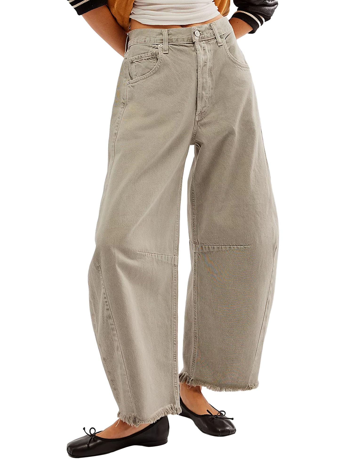 Women‘s Y2K Mid Waisted Loose Jeans Solid Color Mid-Rise Barrel Denim Pants Straight Trousers Streetwear