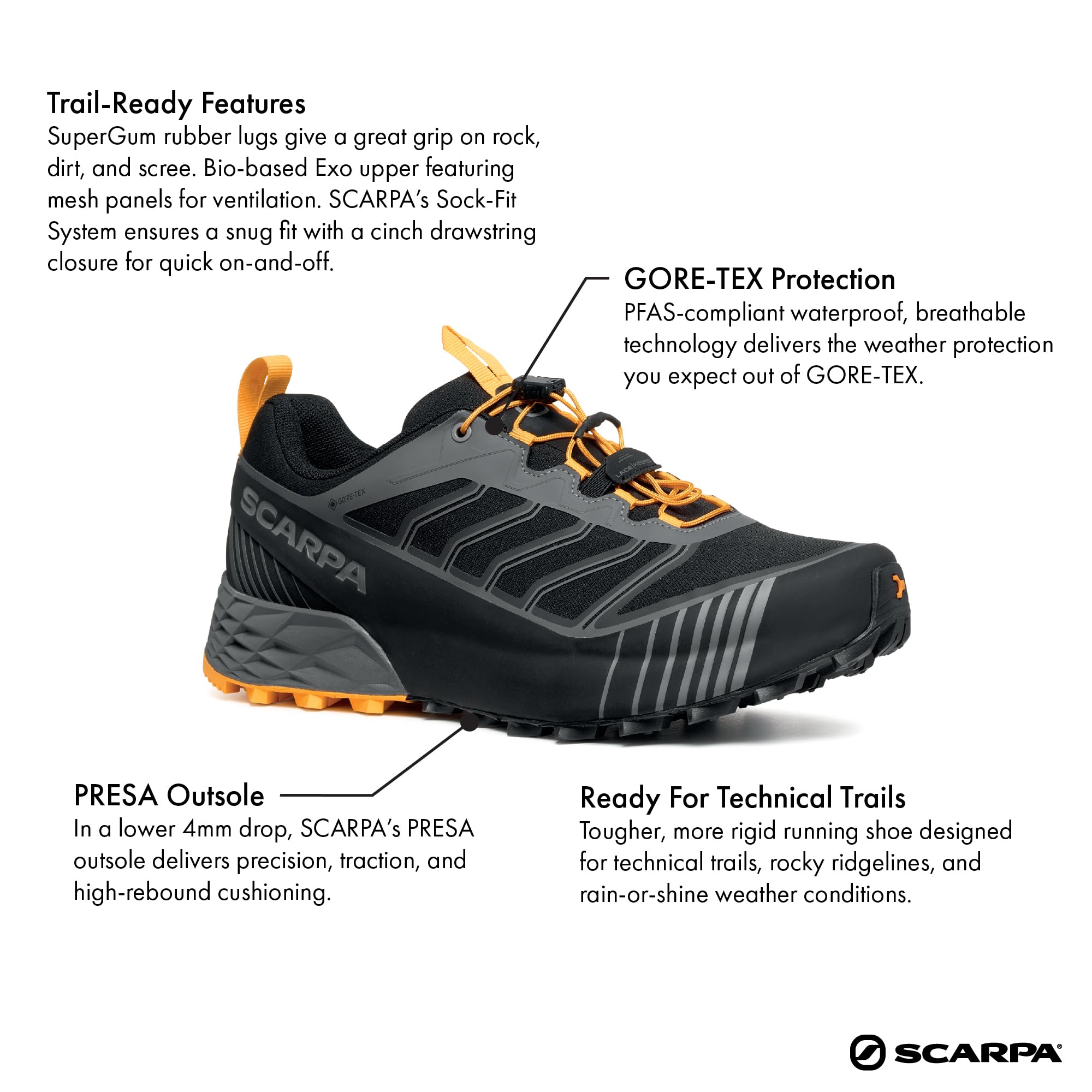 SCARPA Ribelle Run 2 GTX - Scarpe da trail running da uomo in Gore-Tex, leggere, ad alte prestazioni