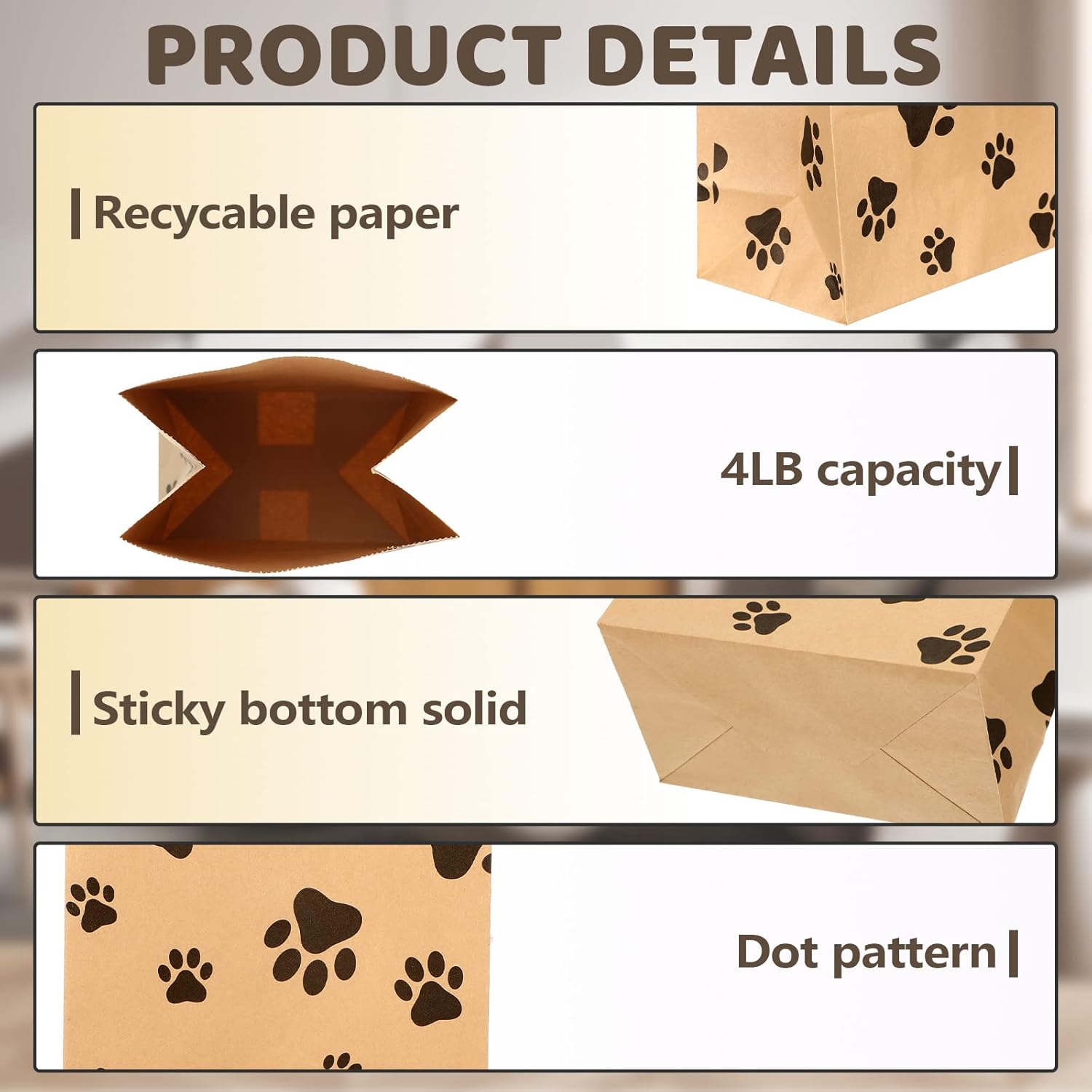 Meanplan 400 Pcs Paper Paw Print Bags with Footprint Paper Dog Treat Bags Bulk for Lunch Snacks Bread Candy Sandwich Popcorn Cookies Food Party Favors (4lb: 9.4 x 5.1 x 3.1 Inch)