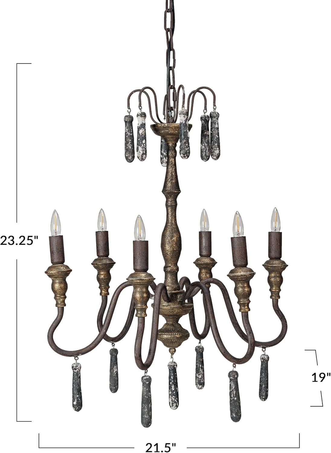 Creative Co-Op 25 Watt Elegant Distressed Metal Pendant Lamp with Wood Drops, Black and Gold