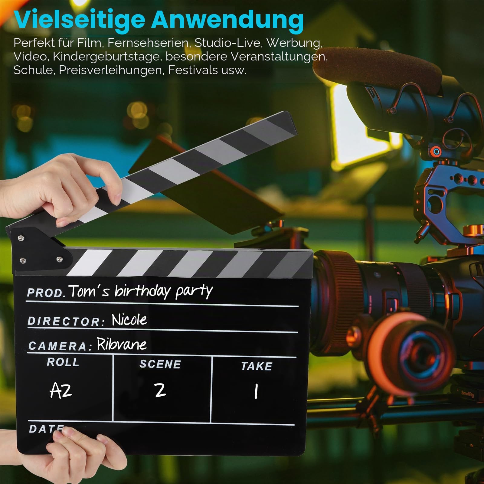 Filmregisseur Schindelplatte, Schiefer Fotografie, Video, TV Cut Action Szene Acryl Klöppel Board Requisiten mit einem magnetischen Tafelradierer, zwei benutzerdefinierten Stiften,