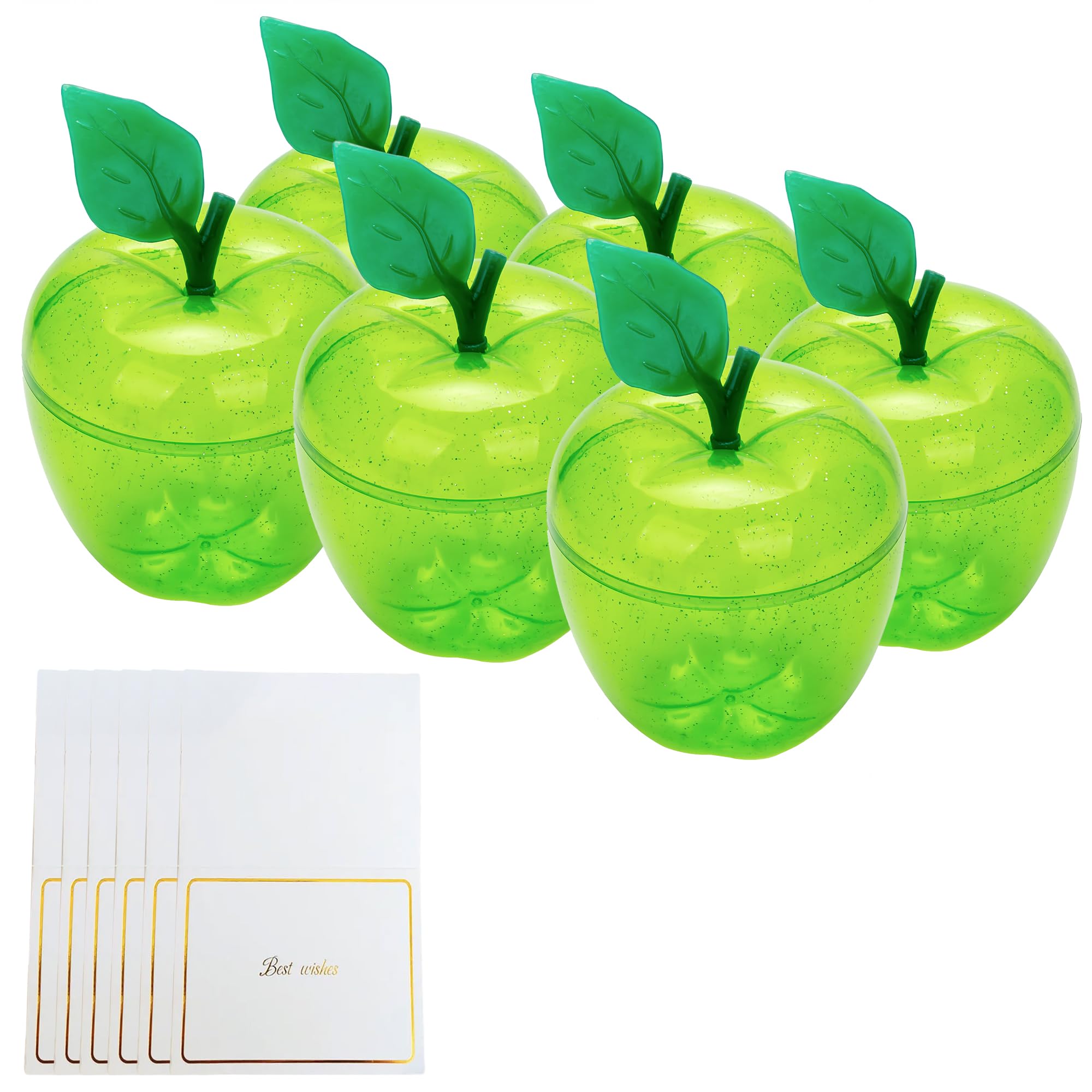 TIEYIPIN Large Apple Container with Blank Cards, Plastic Apple Shaped Gift Box Candy Jar, Back to School Teacher Appreciation Gift, Wedding Party Favor, Christmas Decorations Supplies, Green - 6 Pack