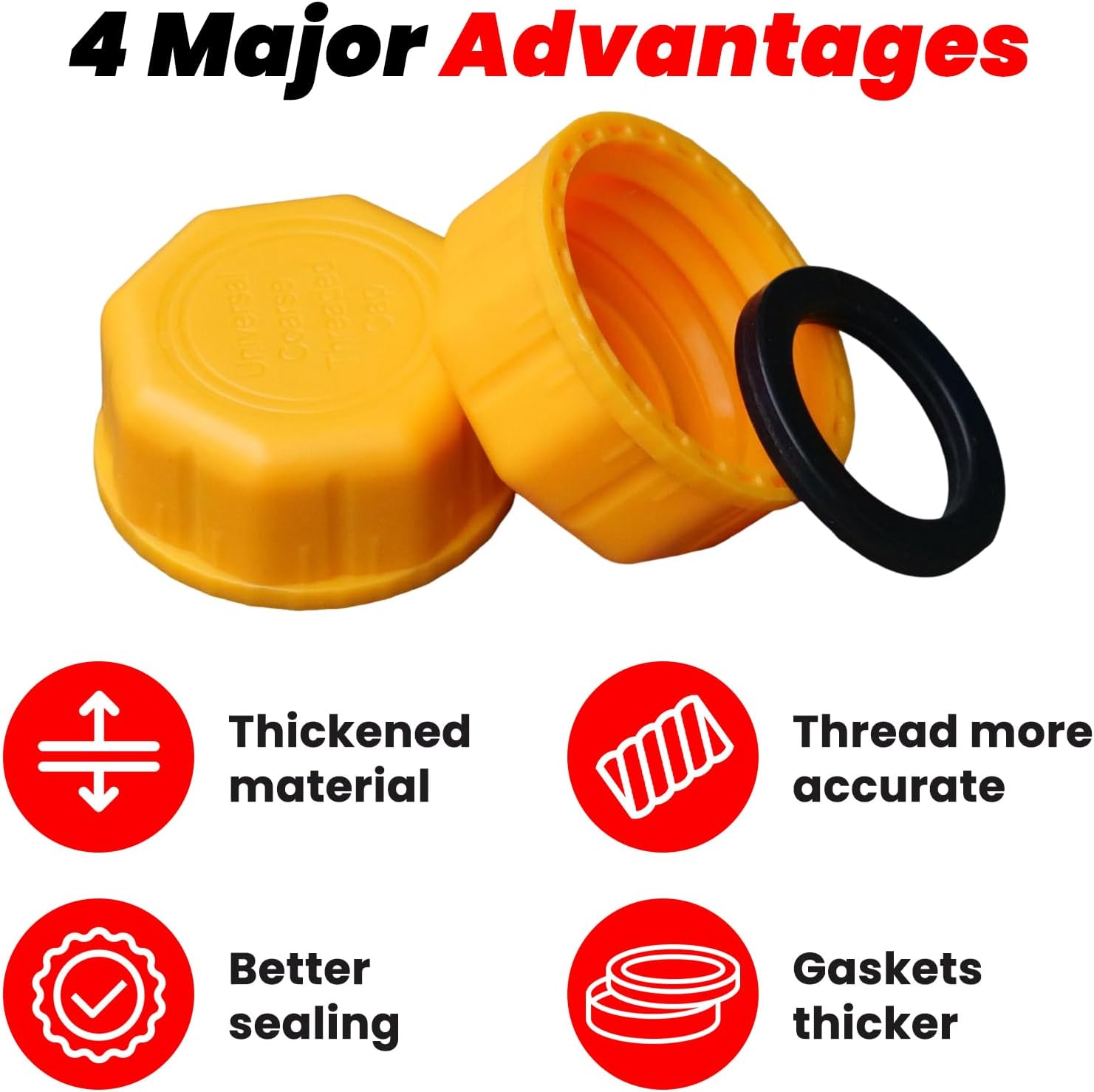 4 PCS 10'' Gas Can Spout Replacement and 6 PCS Yellow Gas Cap, Compatible with Midwest Scepter Gas Cans Fit for 1/2/5/10 Gallon Fuel Jugs that feature 1.75''-1.8''