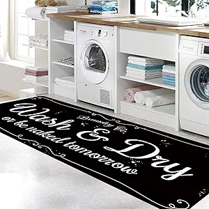 Laundry Room Rug Non Slip Floor mats Farmhouse Large Laundry Rugs for Laundry Runner Room Mat Washer and Dryer Carpet Laundry Room Decor 24x72inch(Black)