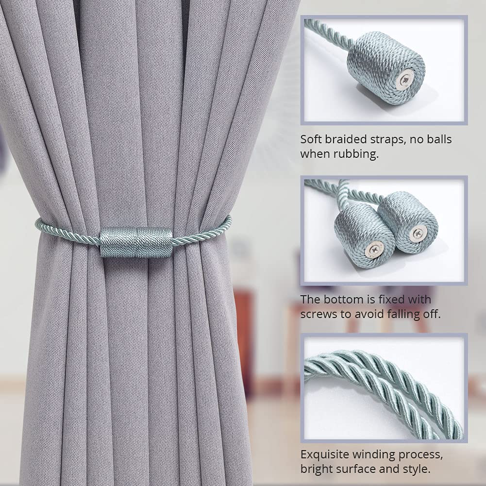 Fermatenda Magnetici Con Perline In Legno E Nappe - 2 Pezzi, Stile Boho, Colore Blu - 4