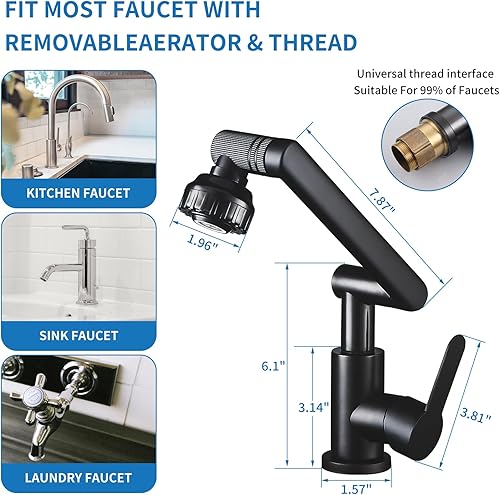 Miniatura 2 de Grifo giratorio de 1080 grados para fregadero de baño, grifo de un solo agujero, grifo giratorio ajustable de un solo orificio con rociador