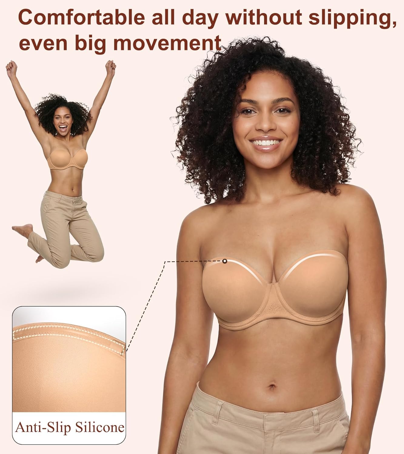 Strapless Bra Underwire No Slip Full Figure Supportive Multiwear Plus Size Bras for Women