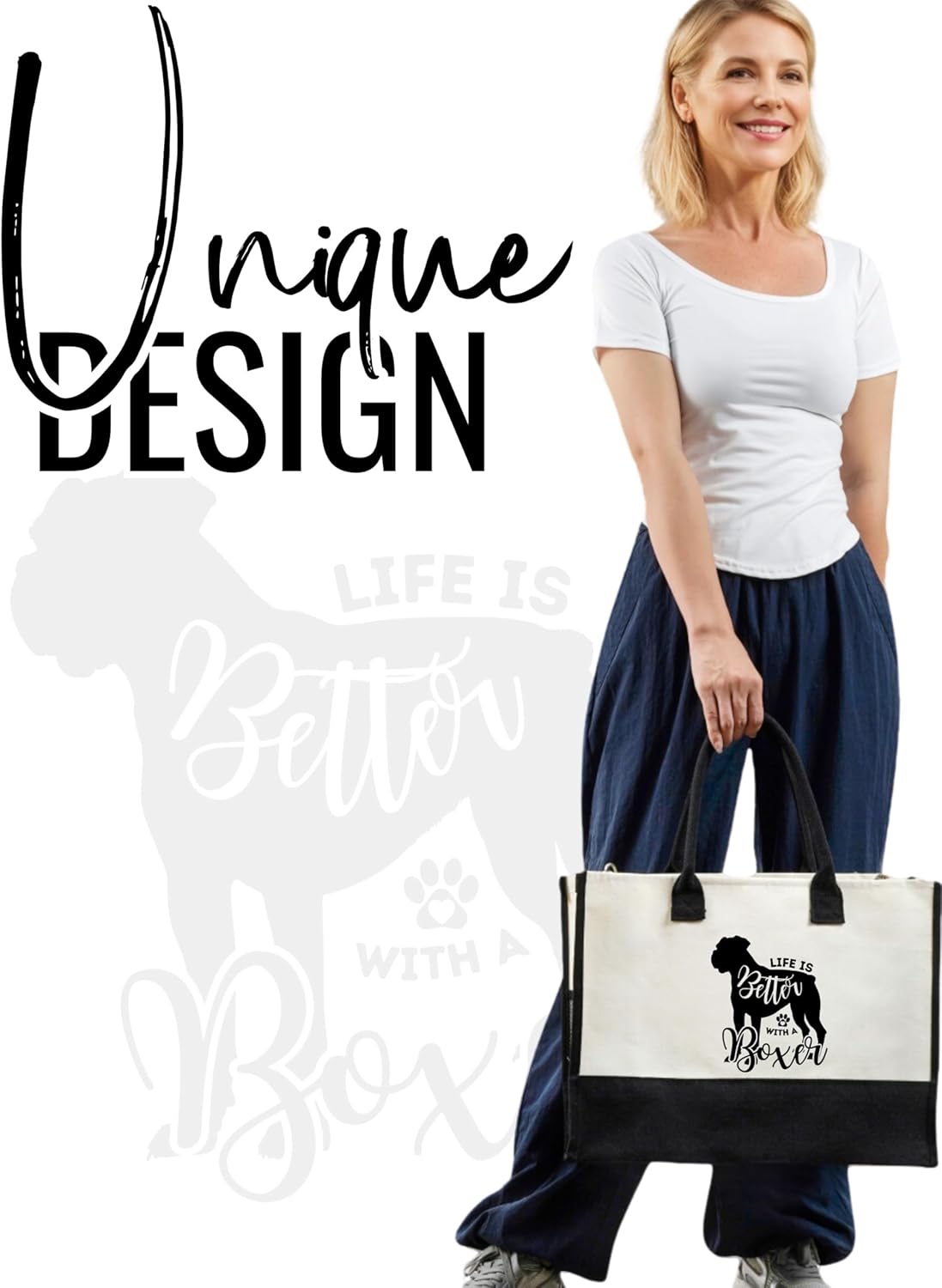 InnoBeta Boxer Dog Gifts for Women Canvas Tote Bag, Boxer Dog Gifts Tote with Top Zipper Closure and Shoulder Strap for Birthday, Mother's Day, Christmas - Image 2