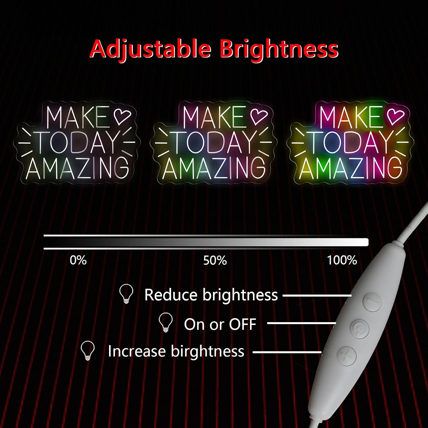 Make Today Amazing Neon Sign Heart Positive Led Neon Light for Wall Decor Inspirational Rainbow Color Light Sign Boho Wall Art LED Neon Light Up Sign for Party Wedding Birthday School Gym