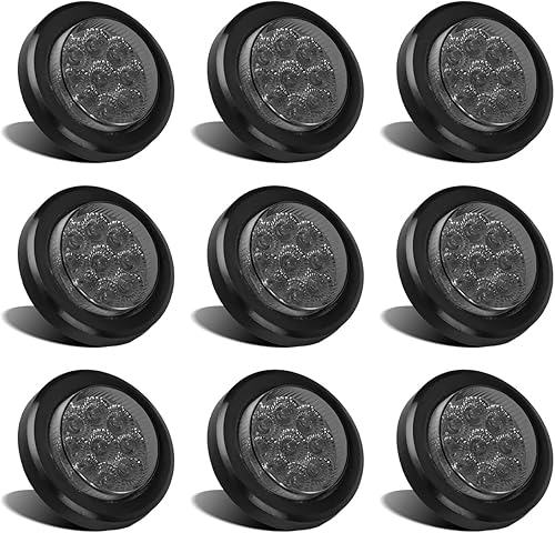 Miniatura 1 de Partsam Kit de 9 luces LED redondas ahumadas de 2 pulgadas y marcador lateral, 9 diodos con reflectores, ojales/coletas, camión, remolque, caravana,