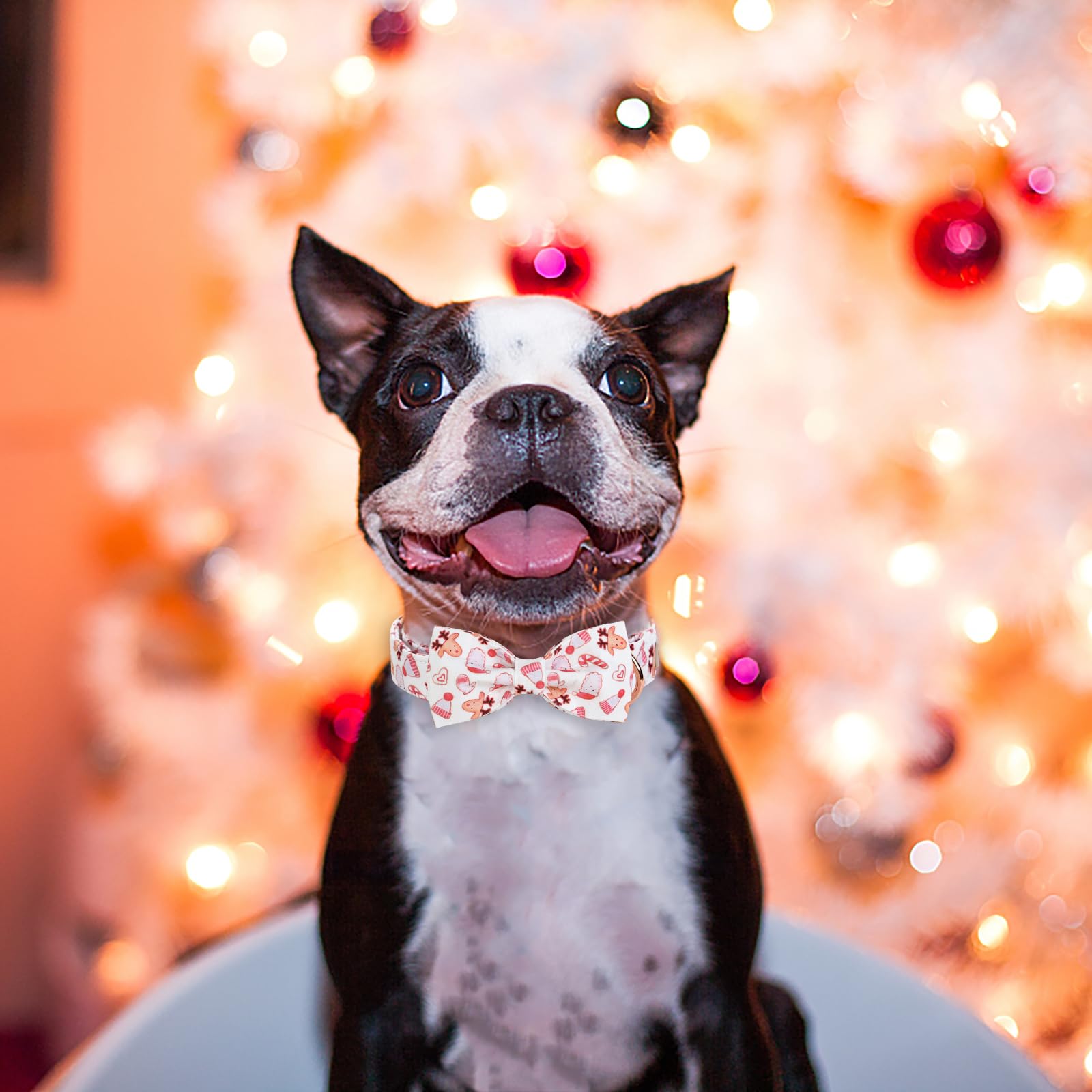 Weihnachts-Hundehalsband Mit Fliege – Rosa Elch, Verstellbar, Größe S