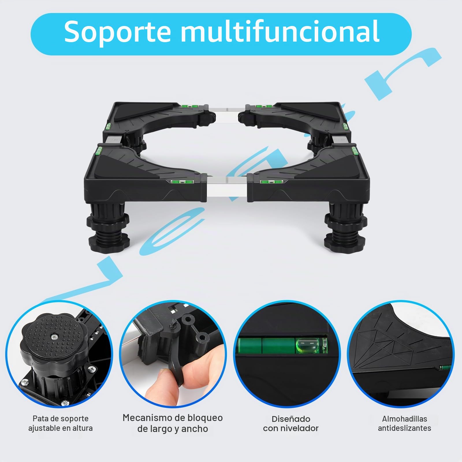 Nefish Mini soporte universal para nevera, base ajustable para refrigerador con 4 pies fuertes, base multifuncional para secadora (negro)