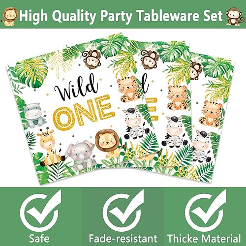 Miniatura 3 de Jungle Safari - Juego de vajilla para decoración de baby shower, sirve 24 platos de papel de animales, servilletas, vasos, cubiertos para bebé,