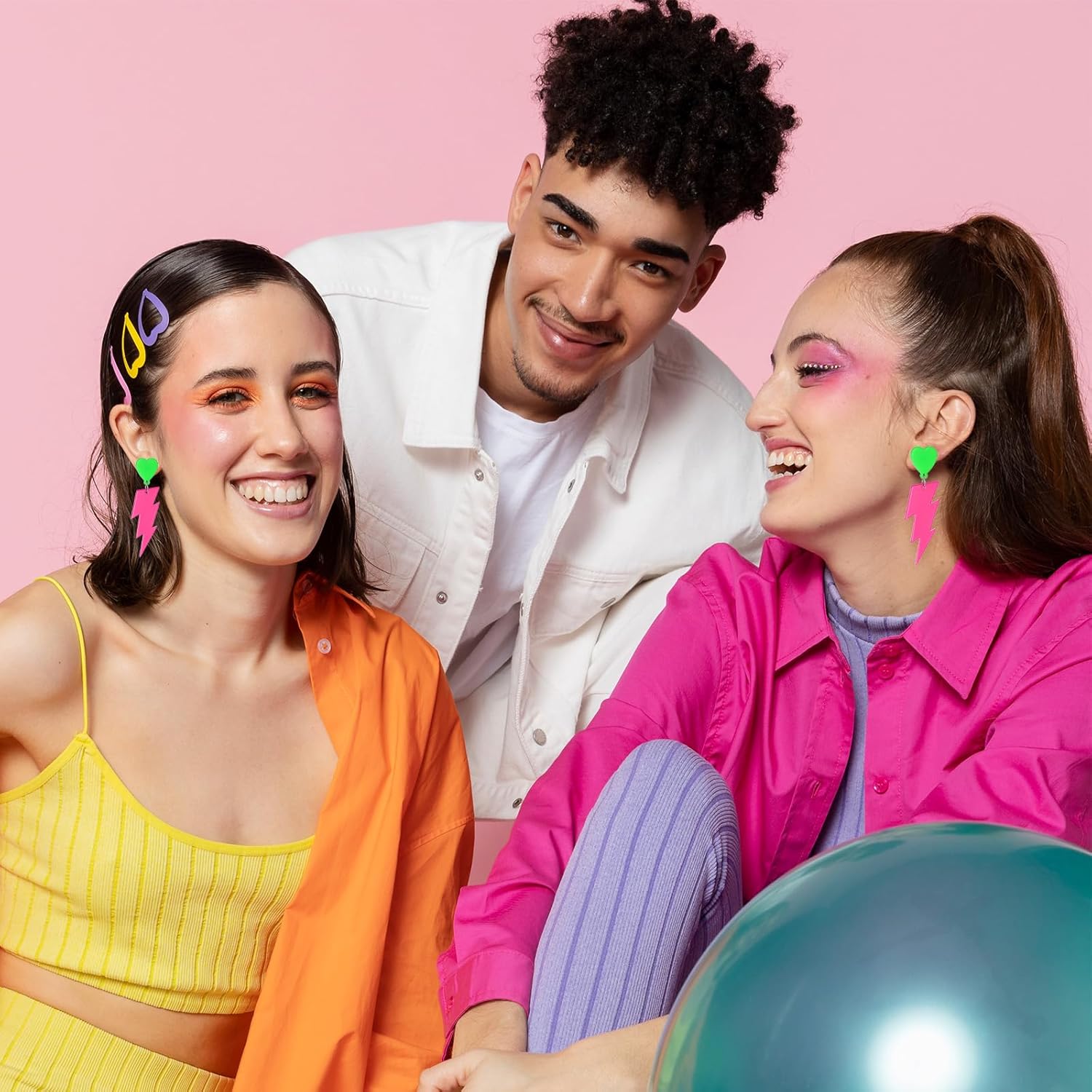 80s Earrings for Retro Party - Hot Pink Neon Lightning Bolt Heart Earrings for 90s 80s Halloween Costume - Acrylic Neon Earring Jewelry for Women - Image 4