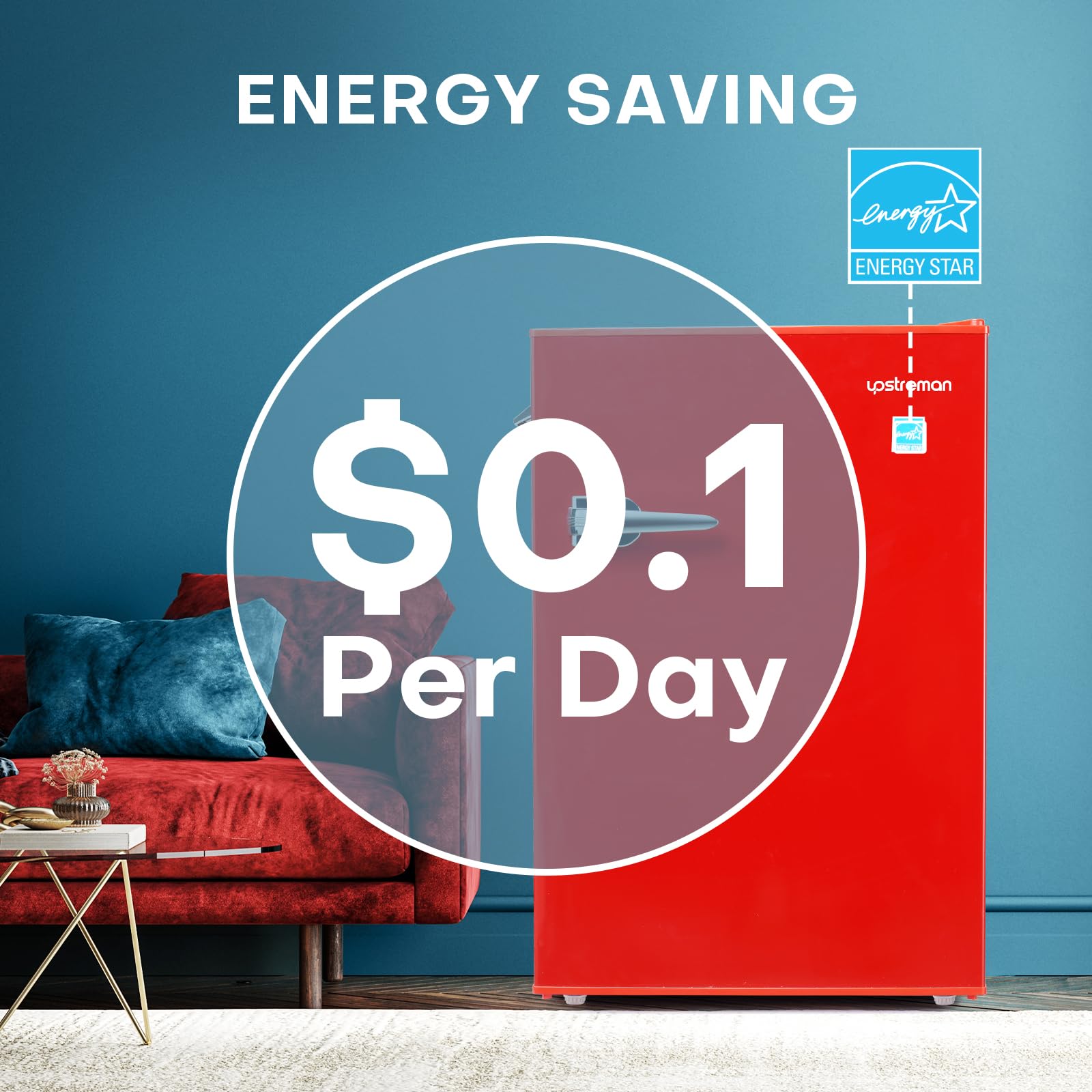 Upstreman 4.5 Cu.Ft Mini Fridge, Single Door Compact Refrigerator, Adjustable Thermostat, Low Noise, Energy-Efficient, Small Refrigerator For Bedroom, Office, Dorm, Red on Fridge.com - View 5