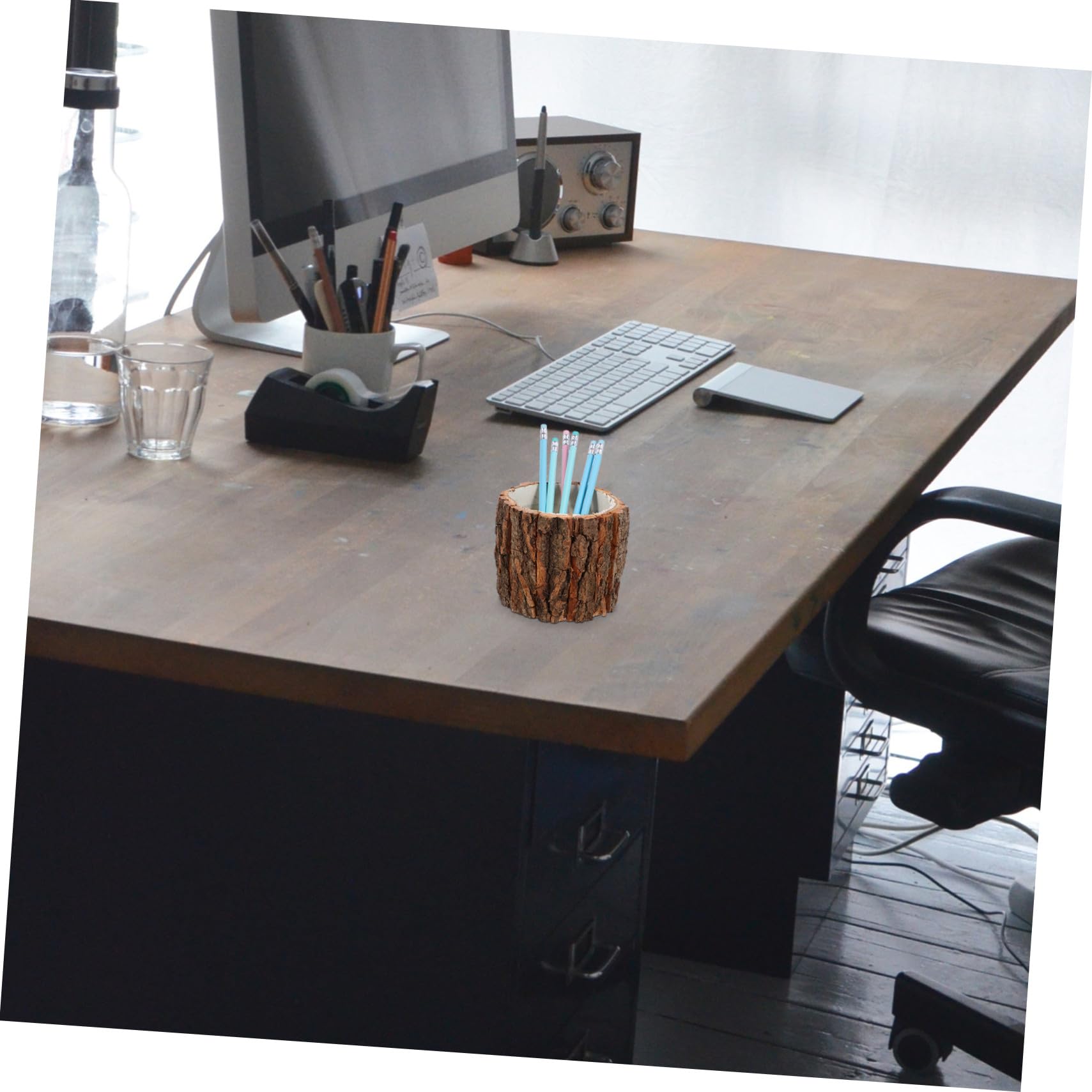 DOITOOL 4 Großer Kapazitäts Schreibtisch Stifthalter aus Naturholz Vielseitiger Organizer für Büro und Zuhause Dekorativer Vintage Stiftehalter für Kugelschreiber Pinsel und Kosmetik