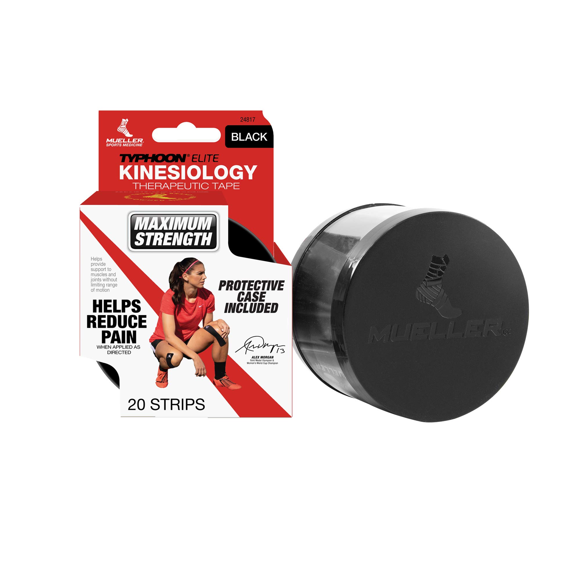 Sports Medicine Typhoon Elite Kinesiology Therapeutic Tape, Pre-Cut I-Strips, Black, 20 Count