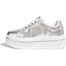 LUCKY STEP Womens Chunky Fashion Sneakers High Platform Rhinestone Butterfly Casual Faux Leather Durable Walking Tennis Shoes