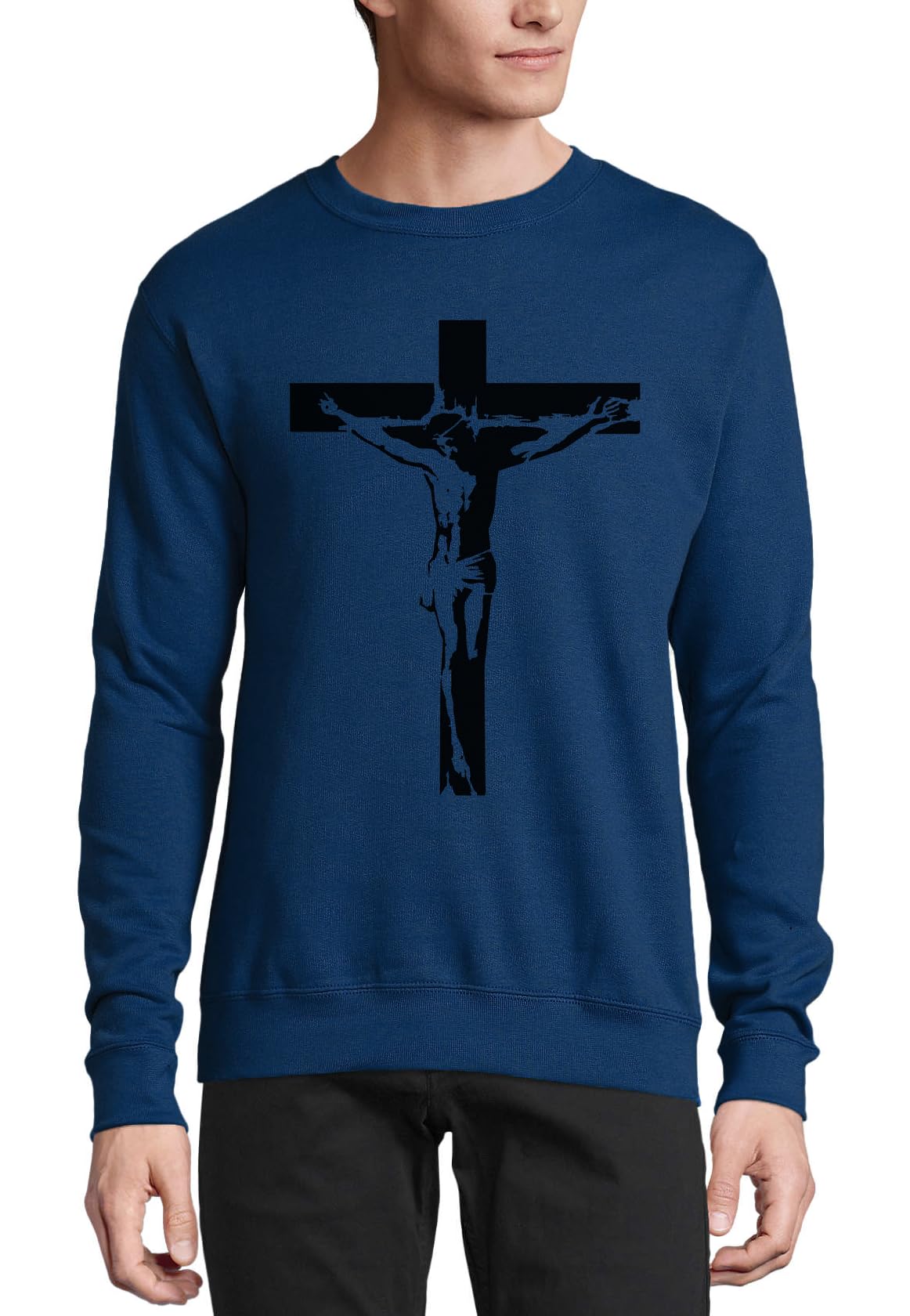 Pull en coton de qualité supérieure Lord and Savior bleu marine premium - 3
