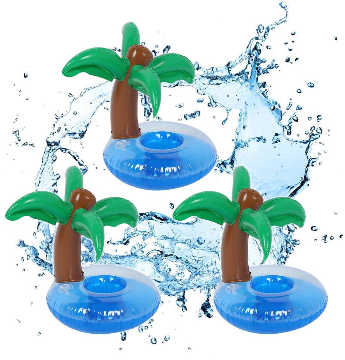 AIWAN LEZHI 3 Pack Coconut Tree Inflatable Drink Holders，Drink Floats Inflatable Cup Coasters for Kids Toys and Pool Party